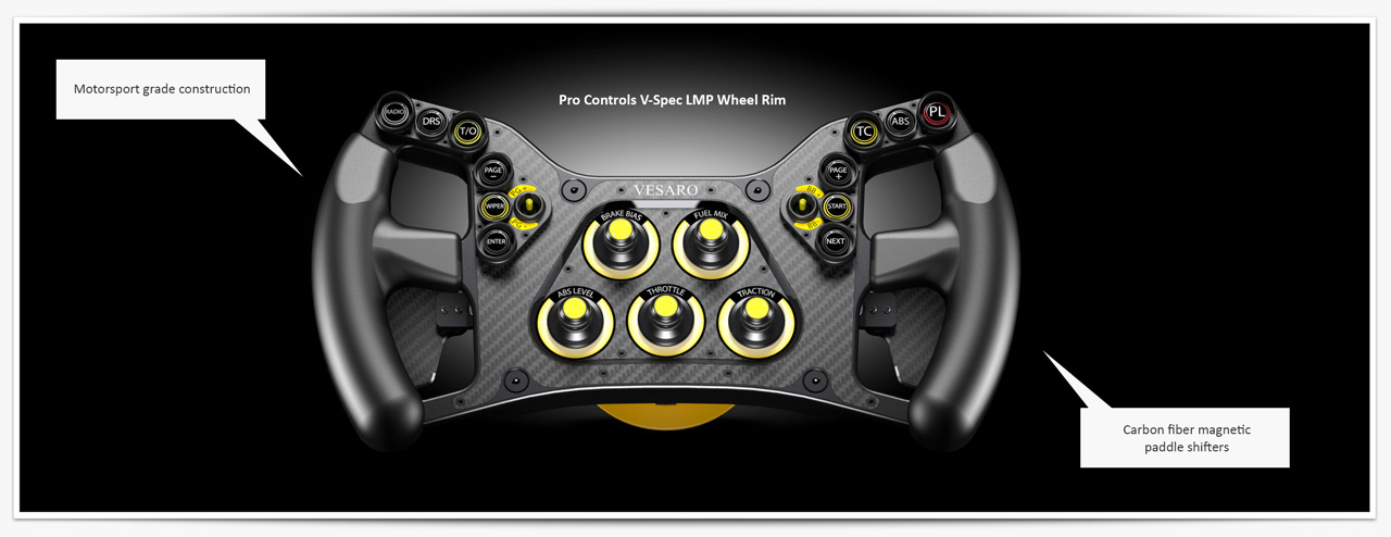 Pro Controls V-Spec Formula Rim with integrated colour display for Professional Race Driver Simulation Training