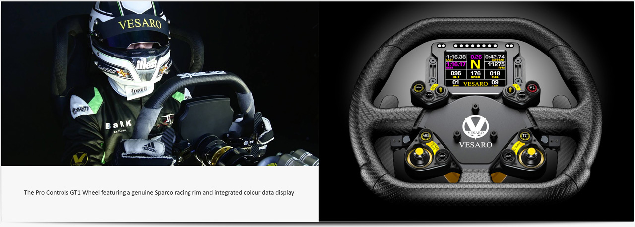 Pro Controls V-Spec GT1 Rim with integrated colour display for Professional Race Driver Simulation Training