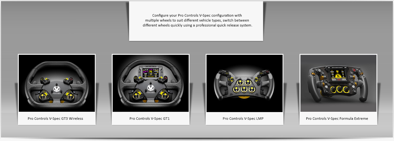 Vesaro Pro Controls V-Spec wheel range for our V-Spec force feedback systemg