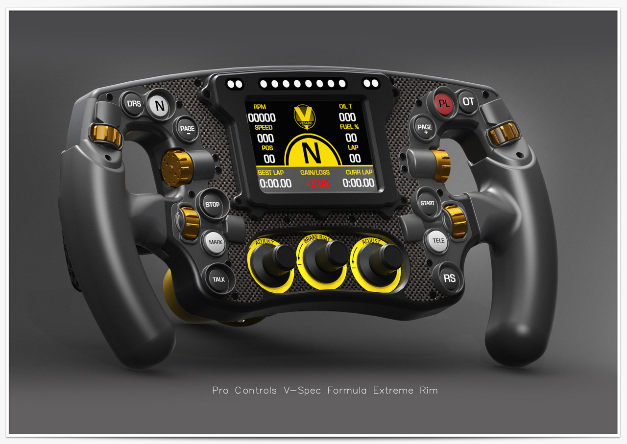 Pro Controls V-Spec Formula Rim with integrated colour display for Professional Race Driver Simulation Training